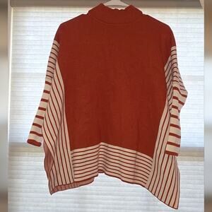 Orange Striped Poncho Sweater -